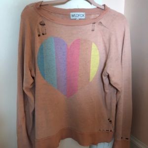 Wildfox destroyed heart rainbow sweatshirt, S-L